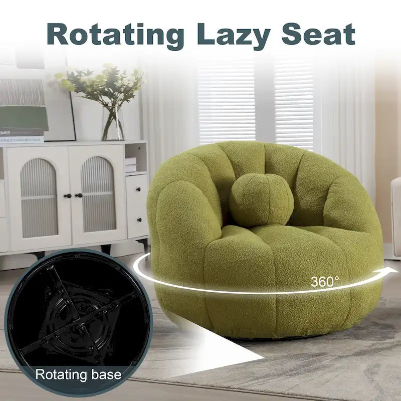 Fauteuil poire rond douillet et confortable en bouclette avec oreiller