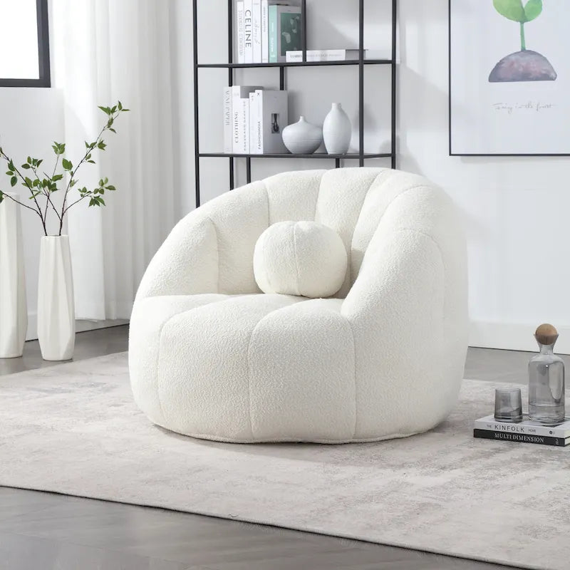 Fauteuil poire rond douillet et confortable en bouclette avec oreiller