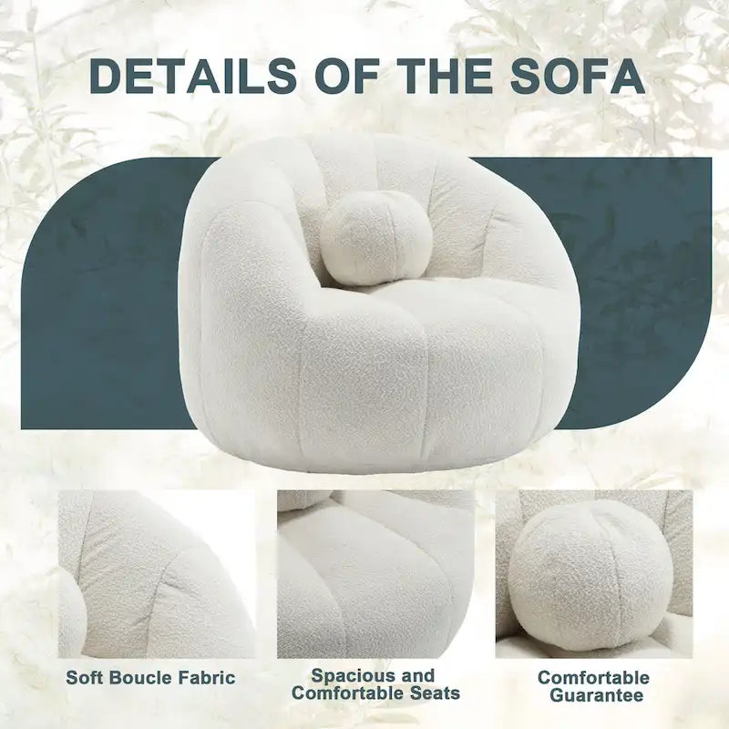 Fauteuil poire rond douillet et confortable en bouclette avec oreiller