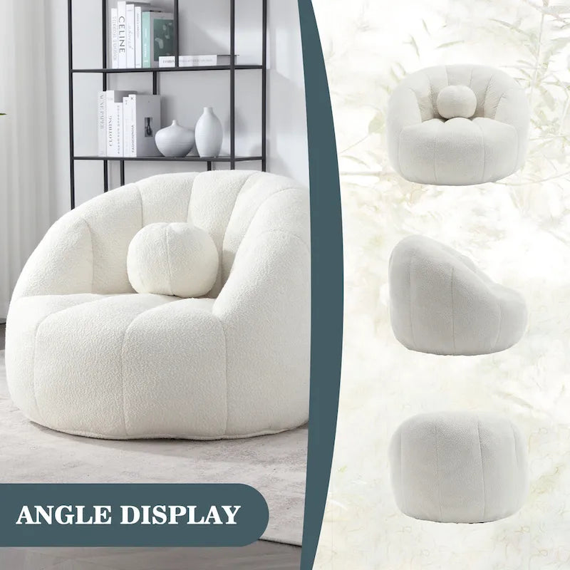 Fauteuil poire rond douillet et confortable en bouclette avec oreiller