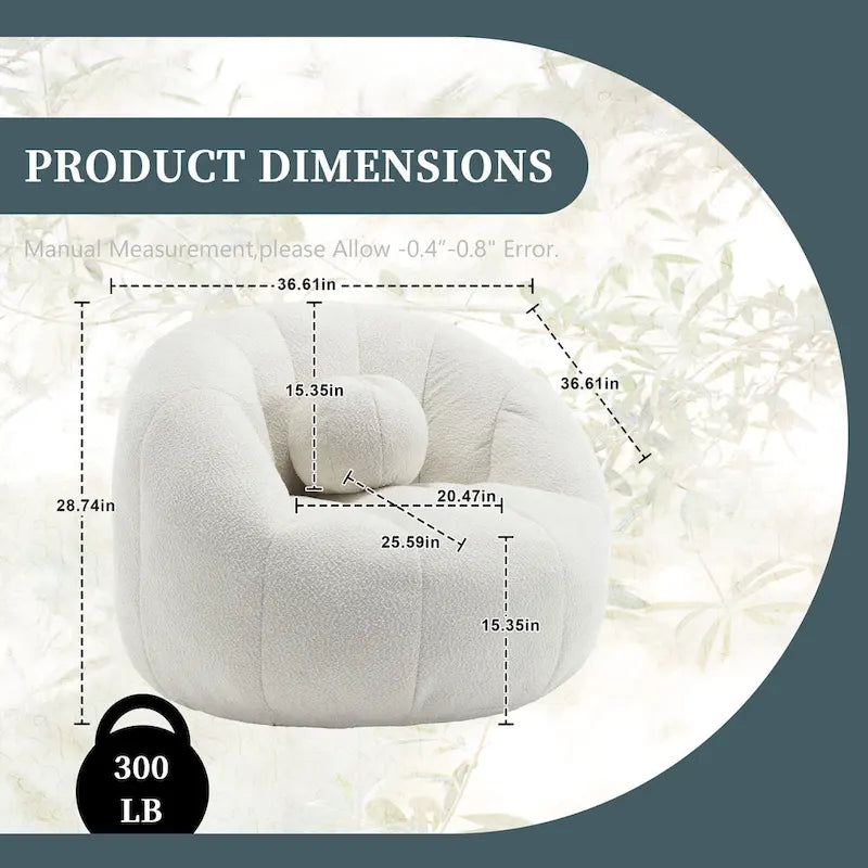 Fauteuil poire rond douillet et confortable en bouclette avec oreiller