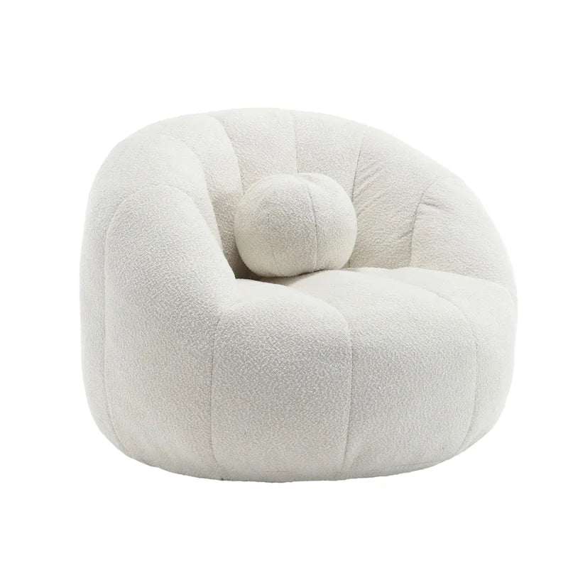 Fauteuil poire rond douillet et confortable en bouclette avec oreiller