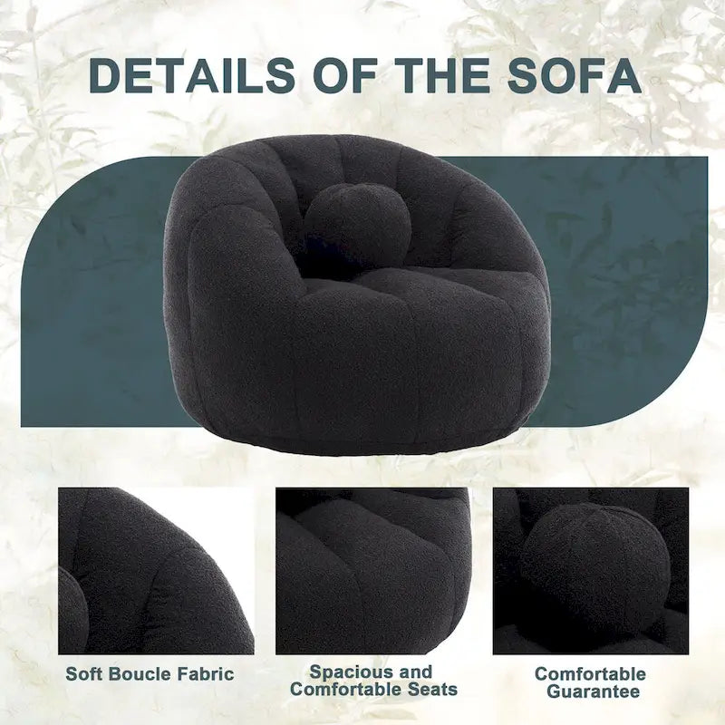 Fauteuil poire rond douillet et confortable en bouclette avec oreiller