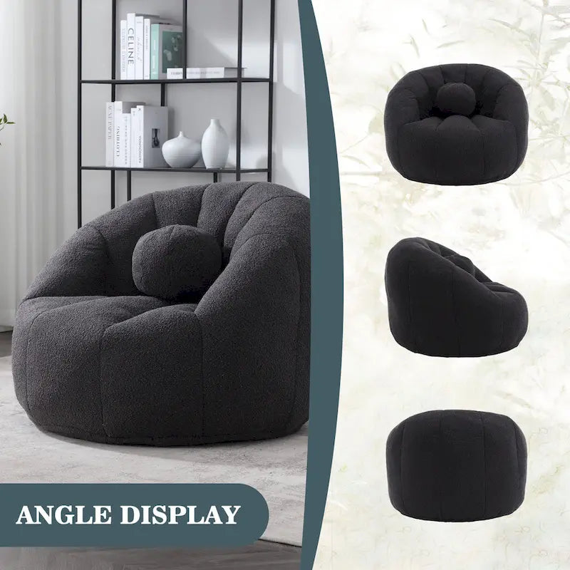 Fauteuil poire rond douillet et confortable en bouclette avec oreiller