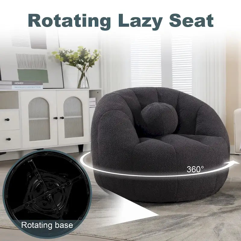 Fauteuil poire rond douillet et confortable en bouclette avec oreiller