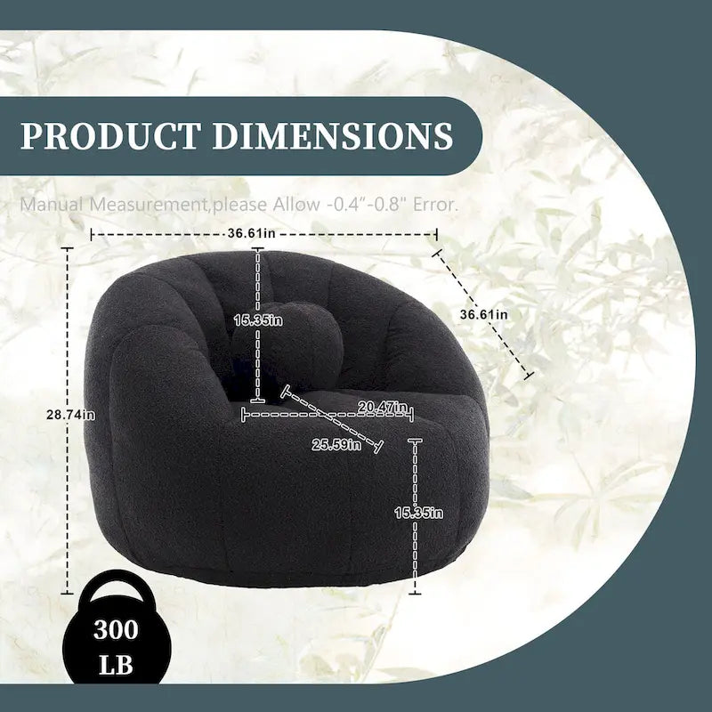 Fauteuil poire rond douillet et confortable en bouclette avec oreiller