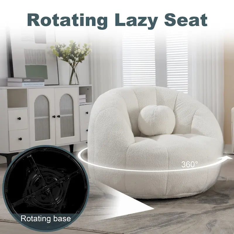 Fauteuil poire rond douillet et confortable en bouclette avec oreiller