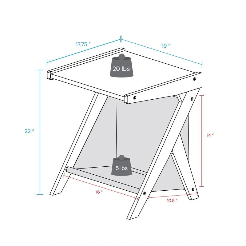 Table d'appoint de canapé en Z avec panier de rangement en toile