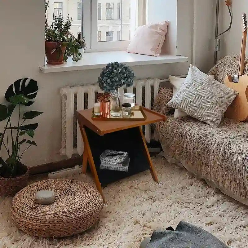 Table d'appoint de canapé en Z avec panier de rangement en toile