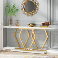 Console extra-longue de 180 cm, plateau en faux marbre, base et cadre dorés, pour salon, entrée, couloir