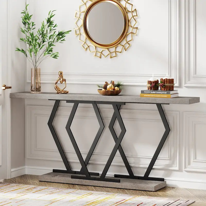 Console extra-longue de 180 cm, plateau en faux marbre, base et cadre dorés, pour salon, entrée, couloir