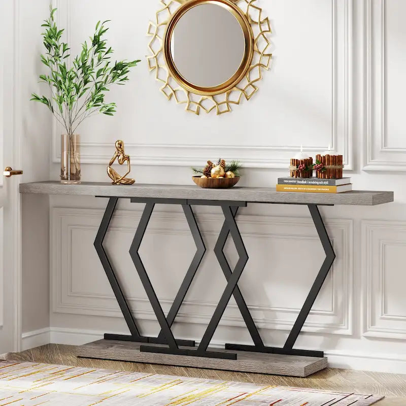 Console extra-longue de 180 cm, plateau en faux marbre, base et cadre dorés, pour salon, entrée, couloir