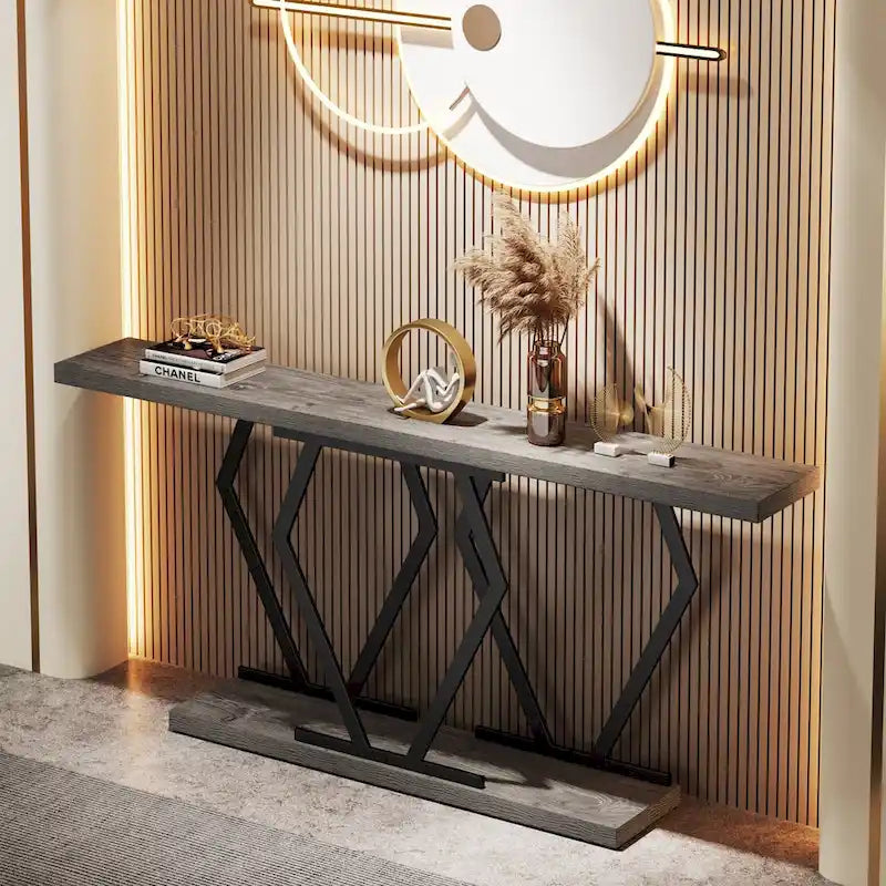 Console extra-longue de 180 cm, plateau en faux marbre, base et cadre dorés, pour salon, entrée, couloir