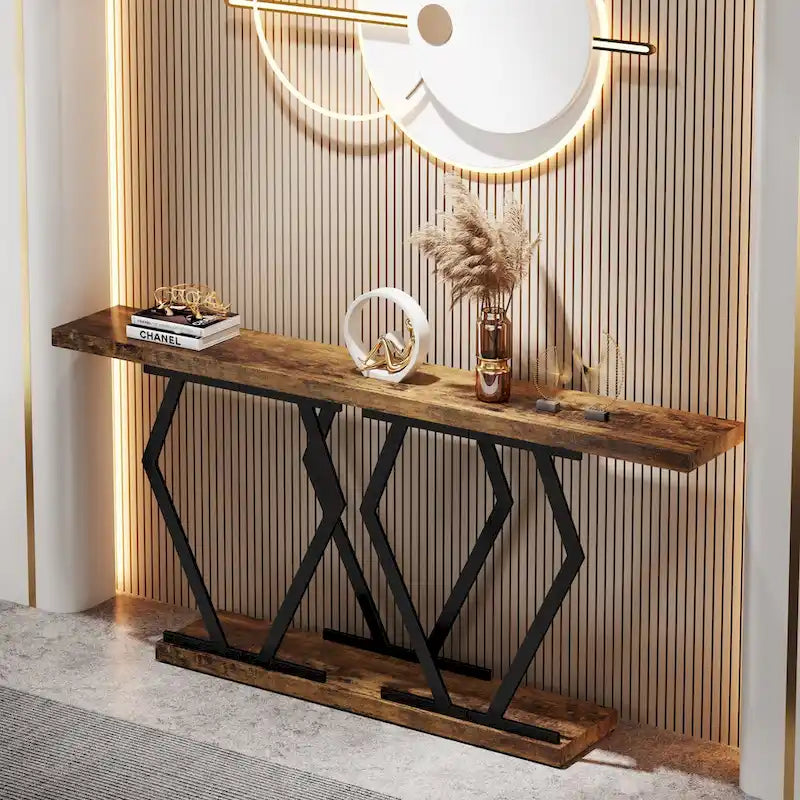 Console extra-longue de 180 cm, plateau en faux marbre, base et cadre dorés, pour salon, entrée, couloir