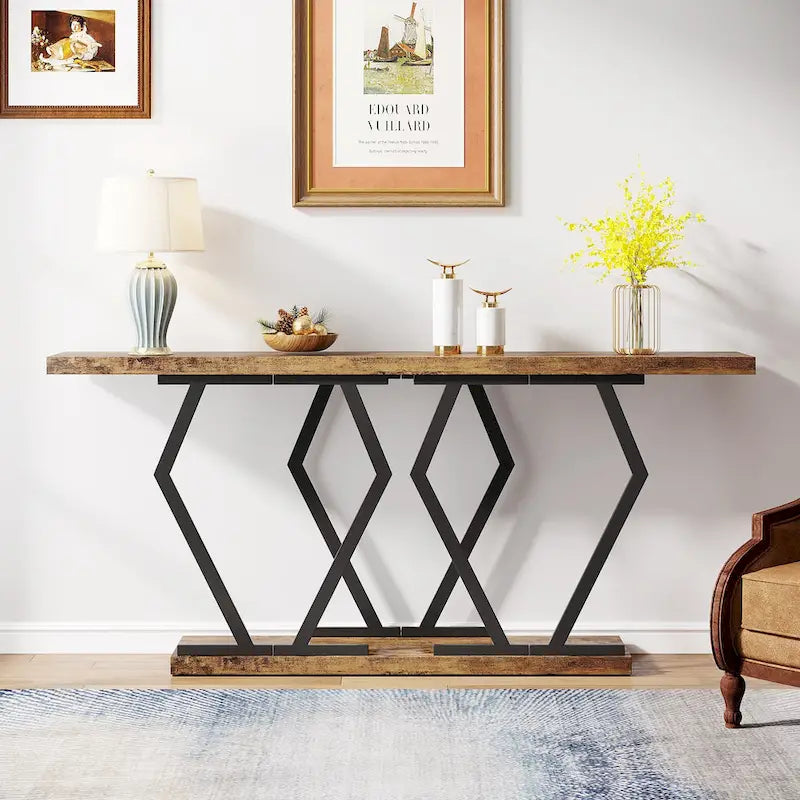 Console extra-longue de 180 cm, plateau en faux marbre, base et cadre dorés, pour salon, entrée, couloir