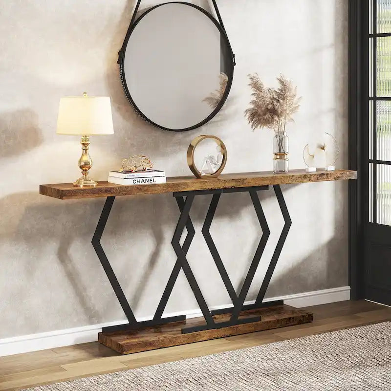 Console extra-longue de 180 cm, plateau en faux marbre, base et cadre dorés, pour salon, entrée, couloir