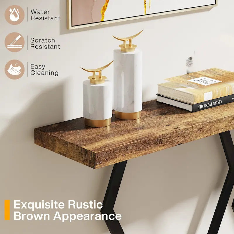 Console extra-longue de 180 cm, plateau en faux marbre, base et cadre dorés, pour salon, entrée, couloir