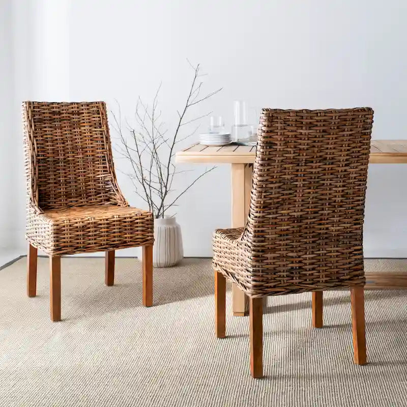 Chaises Charolette en osier brun d'intérieur à accoudoirs inclinés - 20 x 24 x 39 - 20L x 24P x 39H