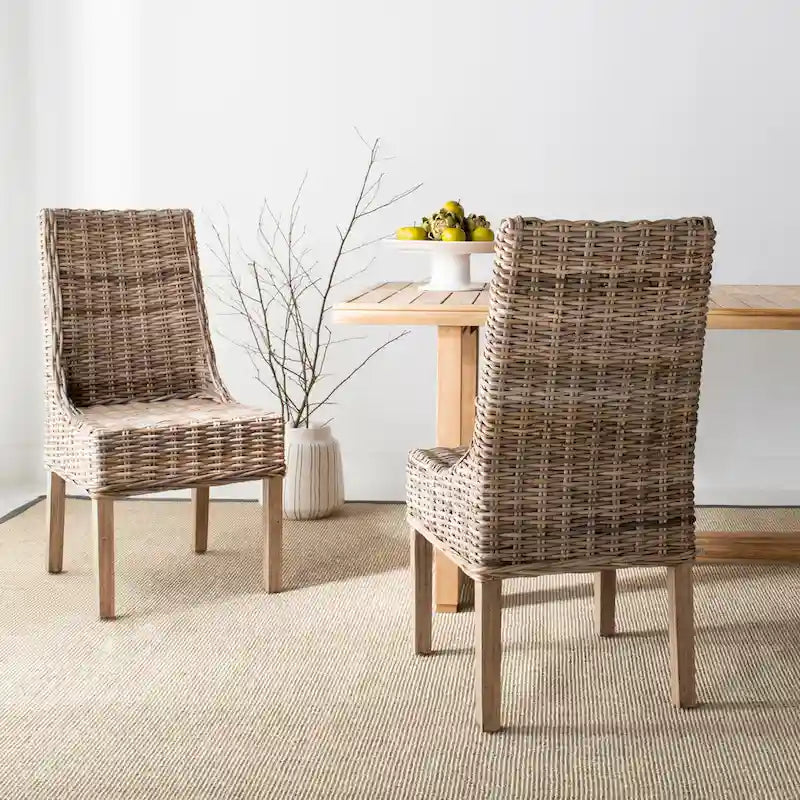 Chaises Charolette en osier brun d'intérieur à accoudoirs inclinés - 20 x 24 x 39 - 20L x 24P x 39H