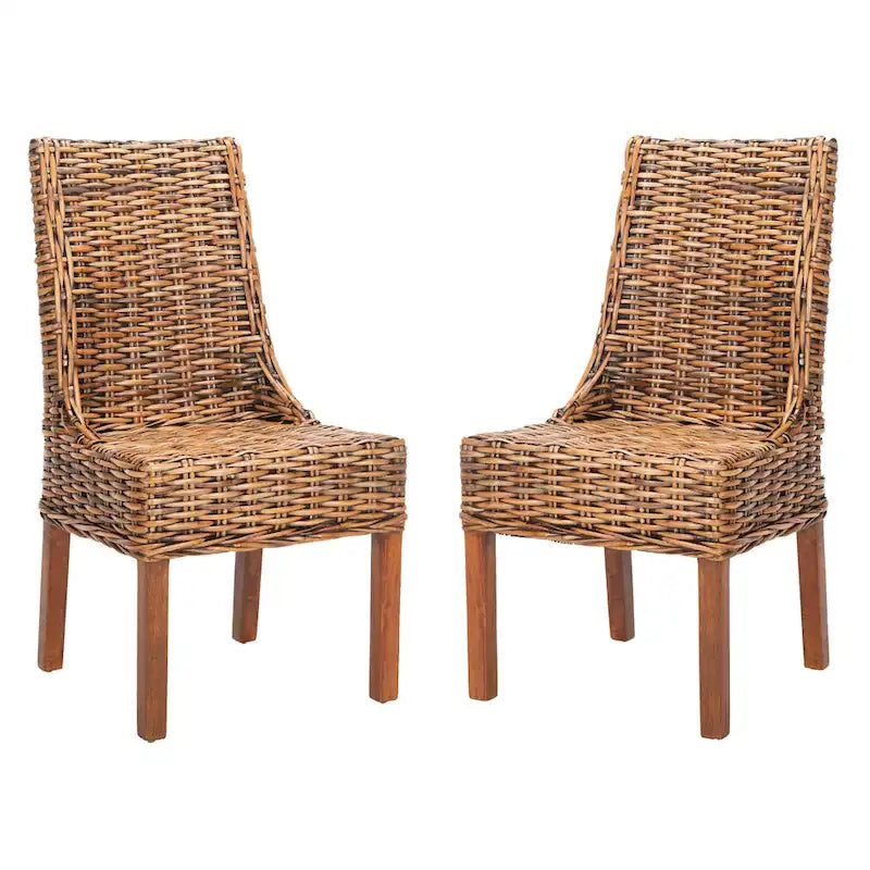 Chaises Charolette en osier brun d'intérieur à accoudoirs inclinés - 20 x 24 x 39 - 20L x 24P x 39H