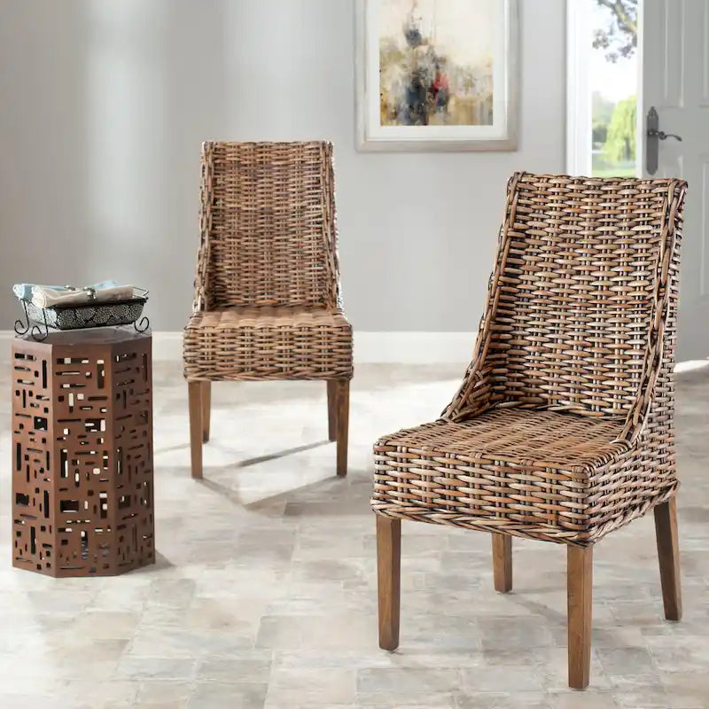 Chaises Charolette en osier brun d'intérieur à accoudoirs inclinés - 20 x 24 x 39 - 20L x 24P x 39H