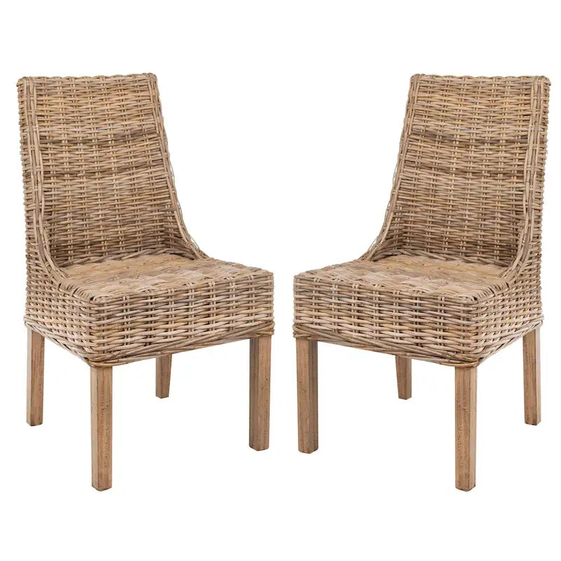 Chaises Charolette en osier brun d'intérieur à accoudoirs inclinés - 20 x 24 x 39 - 20L x 24P x 39H