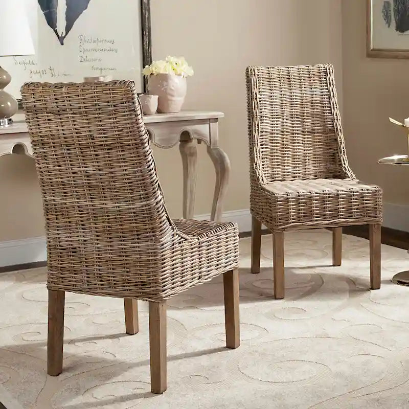 Chaises Charolette en osier brun d'intérieur à accoudoirs inclinés - 20 x 24 x 39 - 20L x 24P x 39H