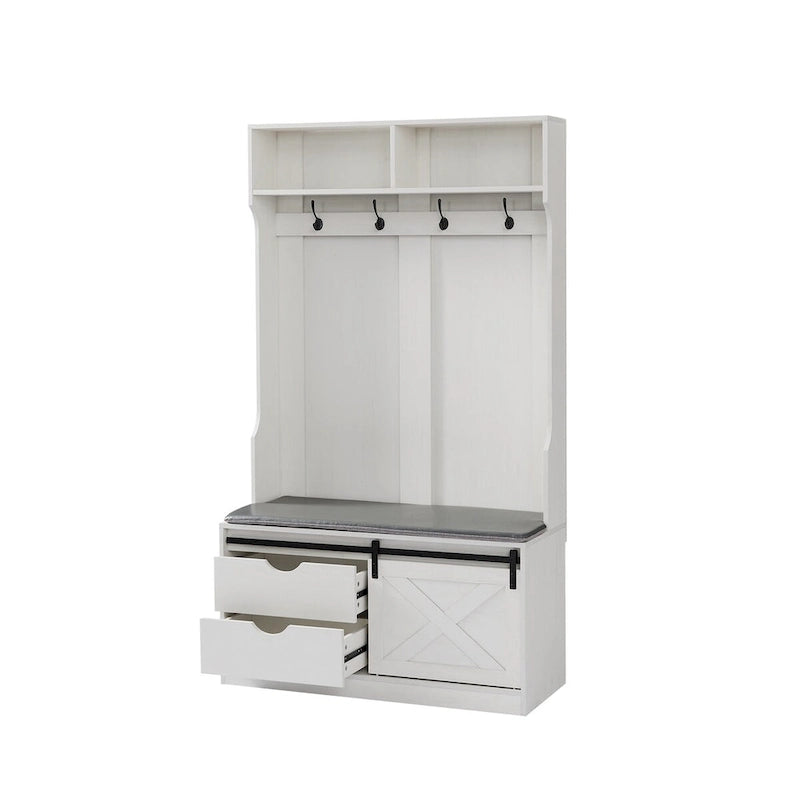 Meuble d'entrée avec porte-manteau, banc et tiroirs