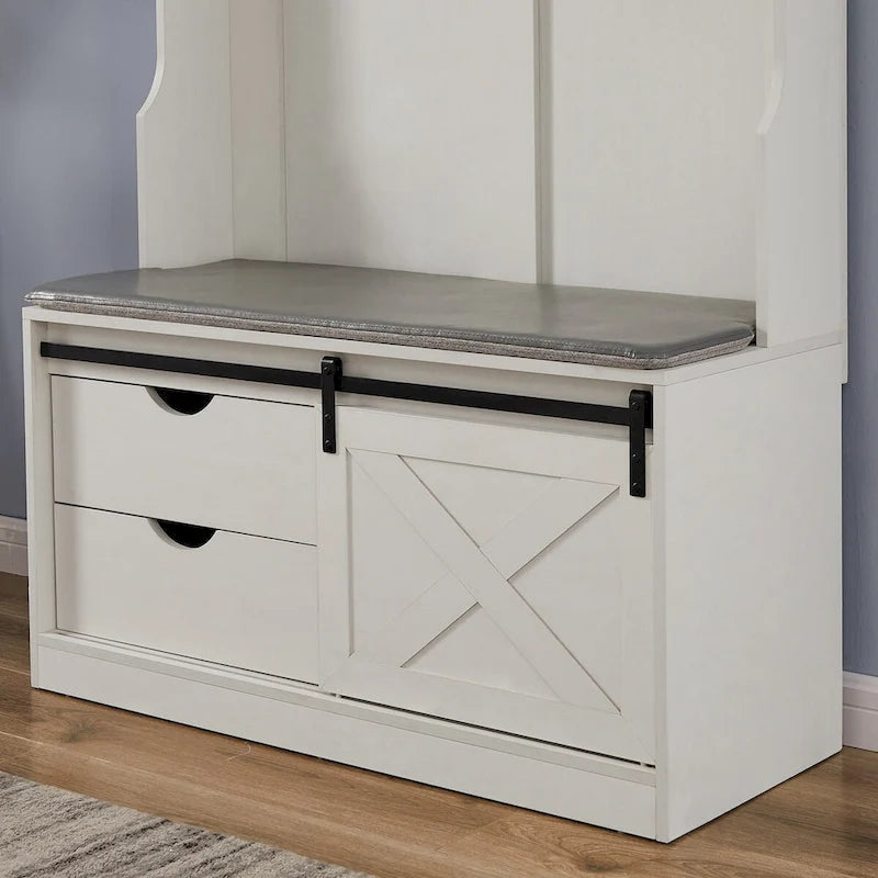 Meuble d'entrée avec porte-manteau, banc et tiroirs