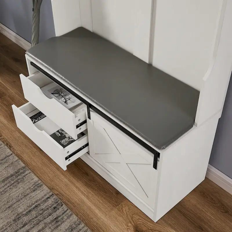 Meuble d'entrée avec porte-manteau, banc et tiroirs