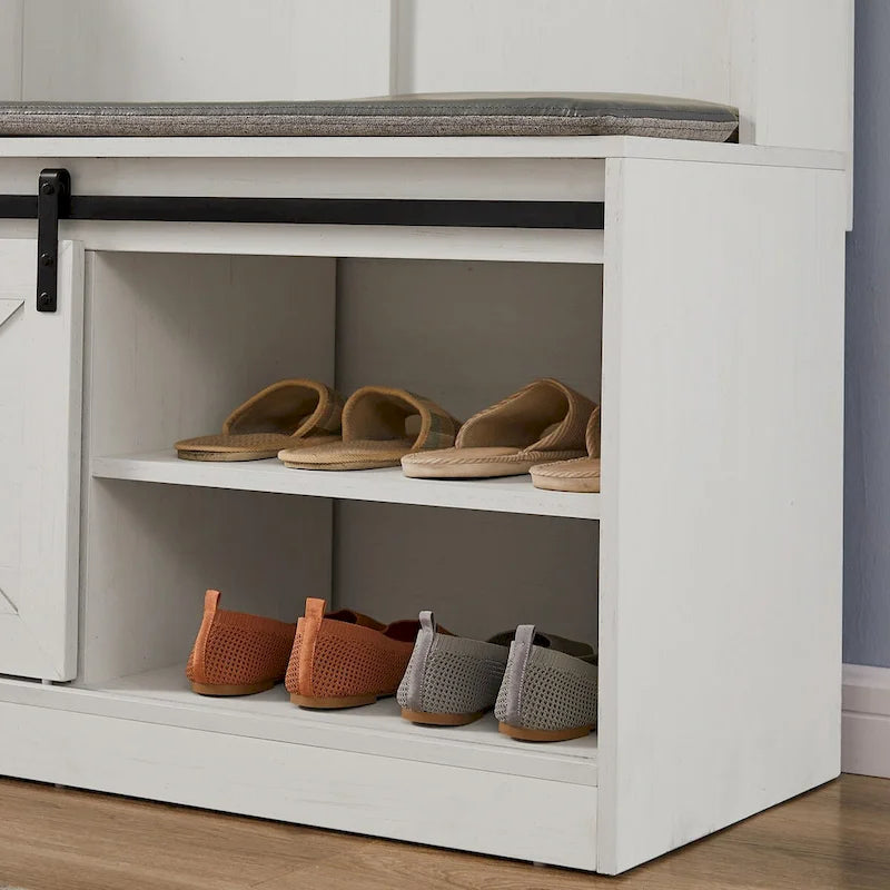 Meuble d'entrée avec porte-manteau, banc et tiroirs