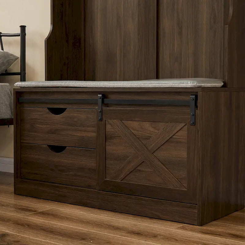 Meuble d'entrée avec porte-manteau, banc et tiroirs