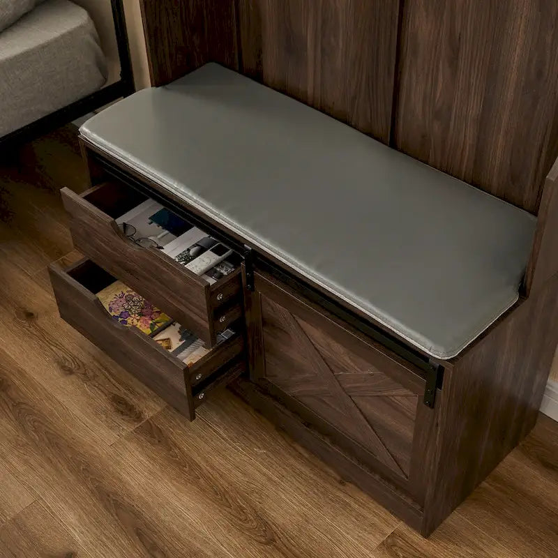 Meuble d'entrée avec porte-manteau, banc et tiroirs