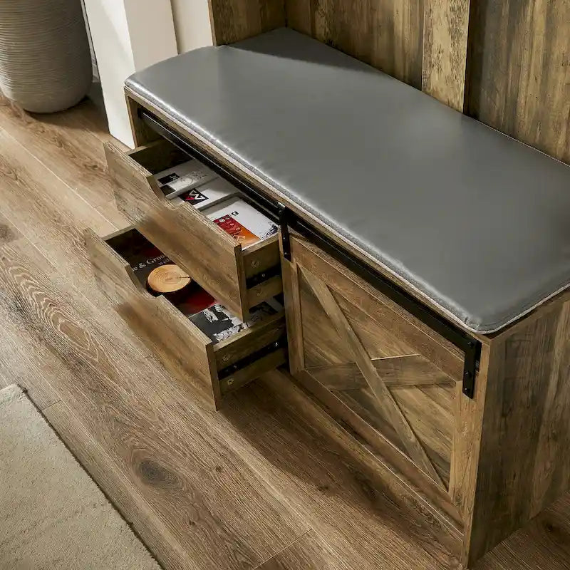 Meuble d'entrée avec porte-manteau, banc et tiroirs