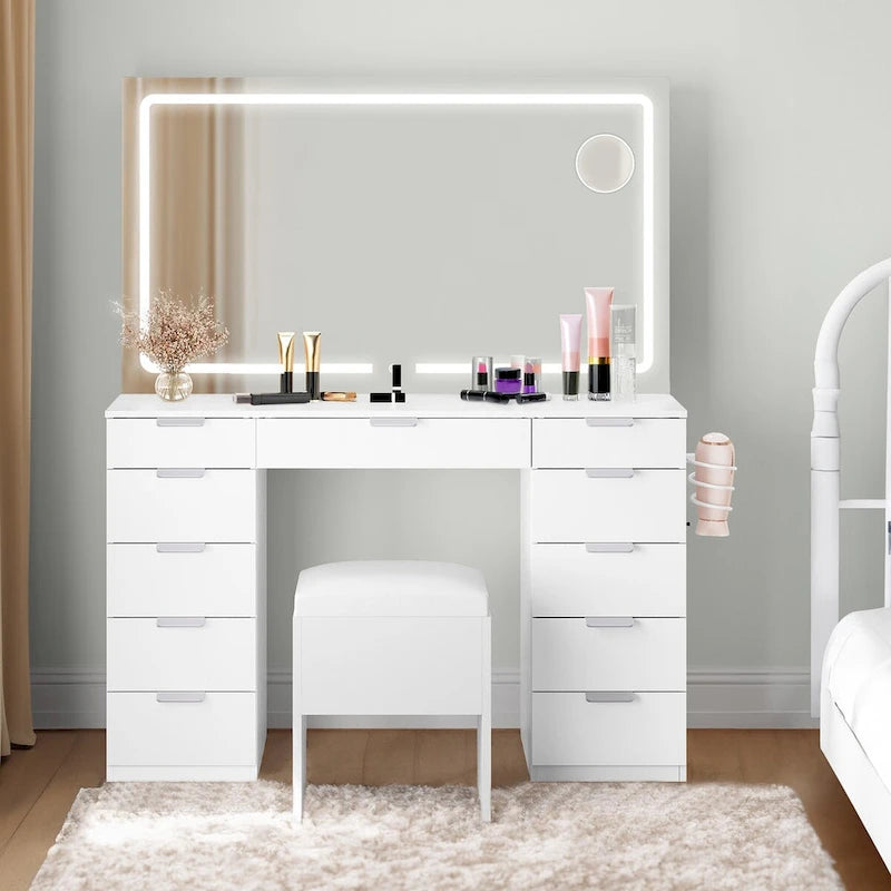 Moasis 46Vanity With Built-in Socket With Illuminated Mirror and Hair Dryer Rack - 55.8 H X 46 W X 11.7 D