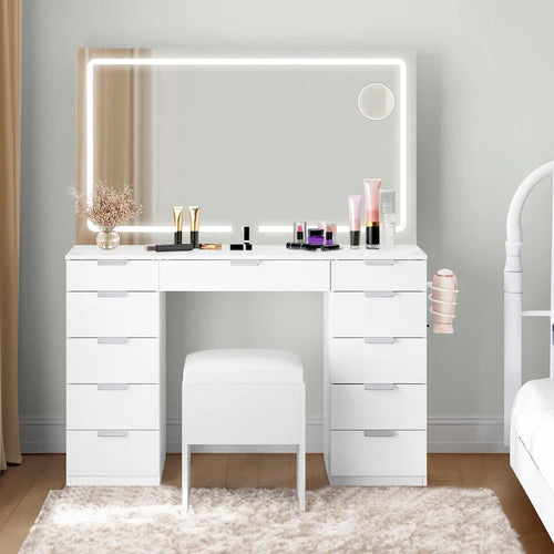 Moasis 46Vanity With Built-in Socket With Illuminated Mirror and Hair Dryer Rack - 55.8 H X 46 W X 11.7 D