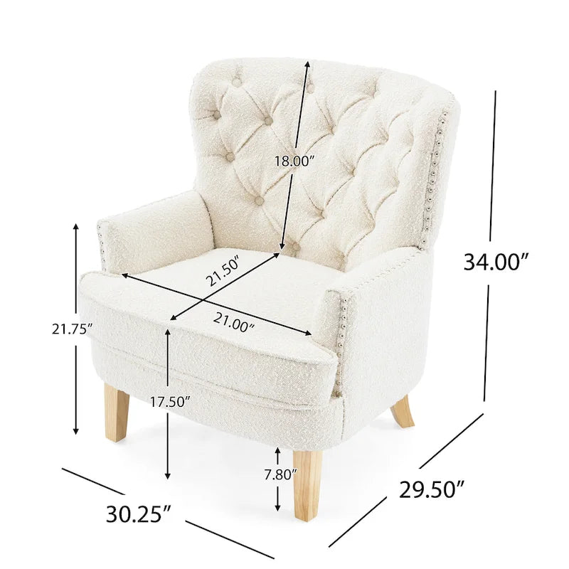Fauteuil club clouté en bouclette amande