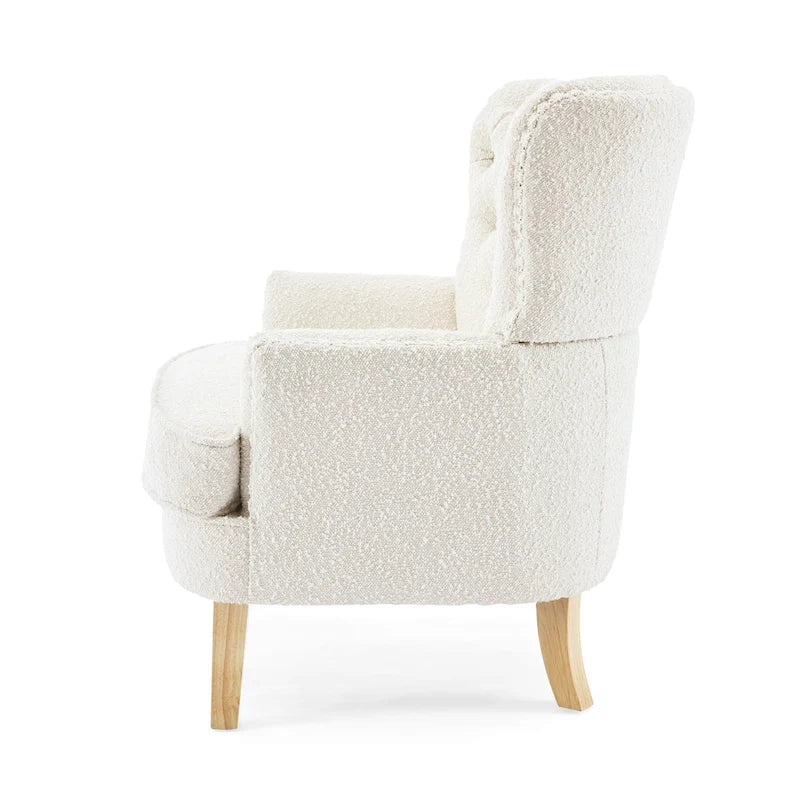 Fauteuil club clouté en bouclette amande