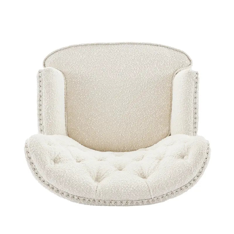 Fauteuil club clouté en bouclette amande