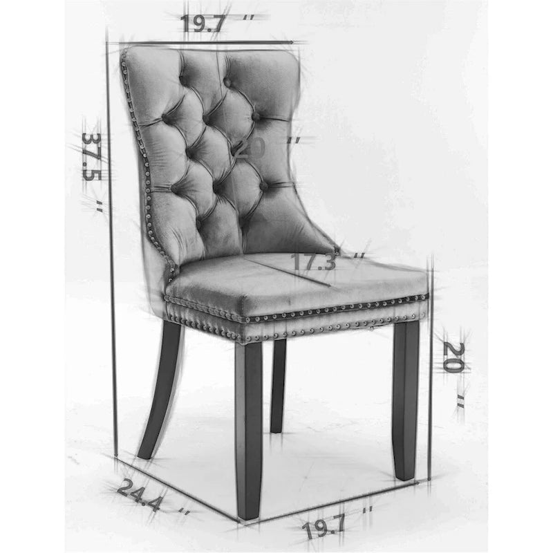 Chaise de salle à manger contemporaine en velours capitonnée en bois massif, lot de 2