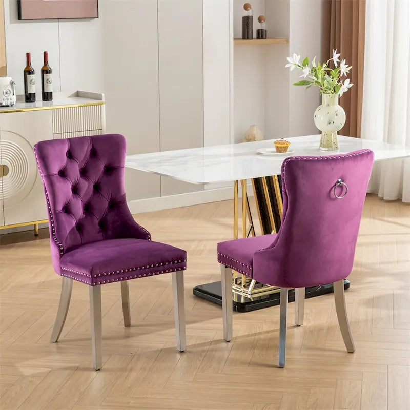 Chaise de salle à manger contemporaine en velours capitonnée en bois massif, lot de 2