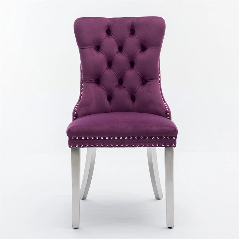 Chaise de salle à manger contemporaine en velours capitonnée en bois massif, lot de 2