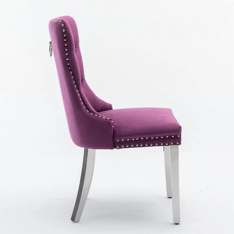 Chaise de salle à manger contemporaine en velours capitonnée en bois massif, lot de 2