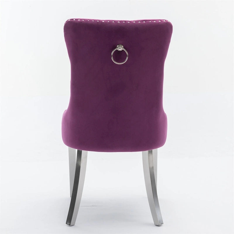 Chaise de salle à manger contemporaine en velours capitonnée en bois massif, lot de 2