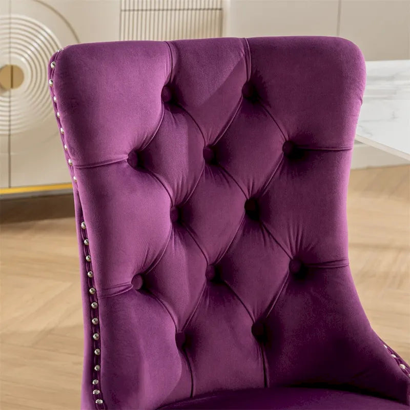 Chaise de salle à manger contemporaine en velours capitonnée en bois massif, lot de 2