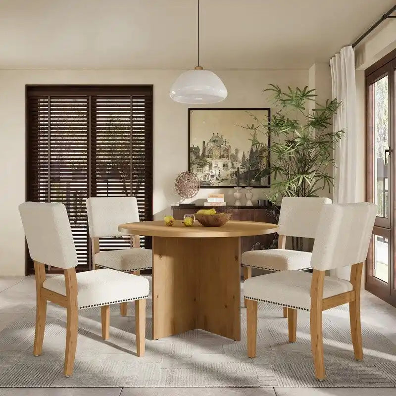Table de salle à manger ronde avec pied central, table de cuisine avec 4 chaises de salle à manger rembourrées pour studio, appartement, petits espaces