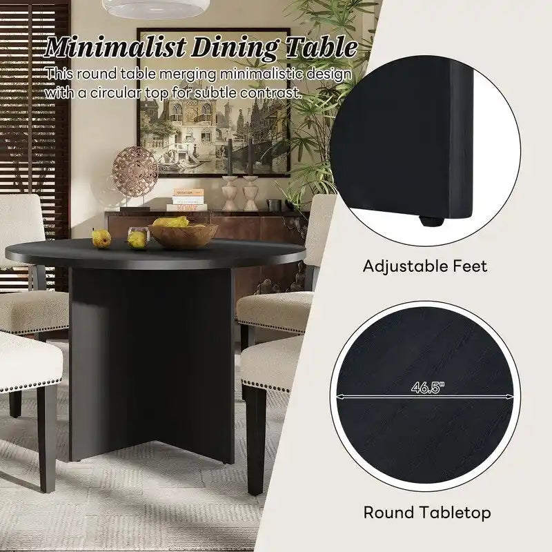 Table de salle à manger ronde avec pied central, table de cuisine avec 4 chaises de salle à manger rembourrées pour studio, appartement, petits espaces