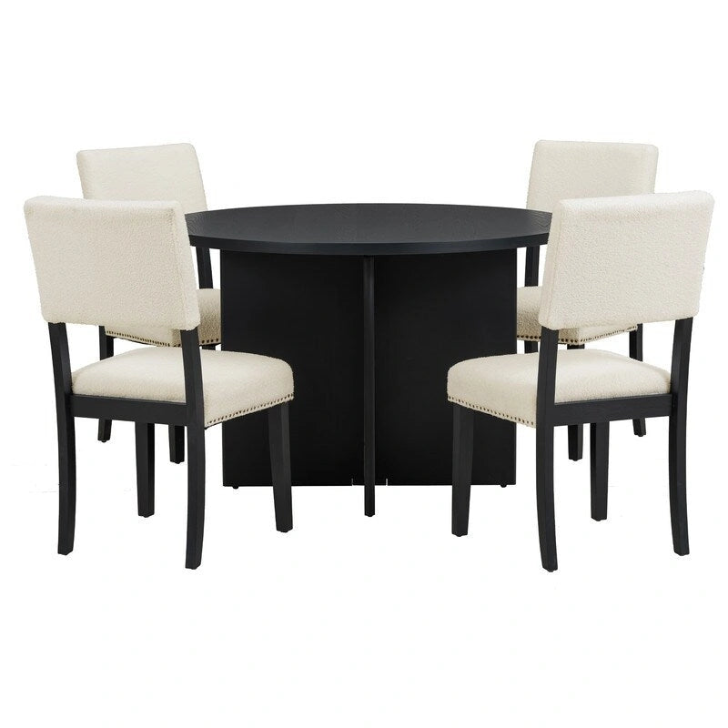 Table de salle à manger ronde avec pied central, table de cuisine avec 4 chaises de salle à manger rembourrées pour studio, appartement, petits espaces