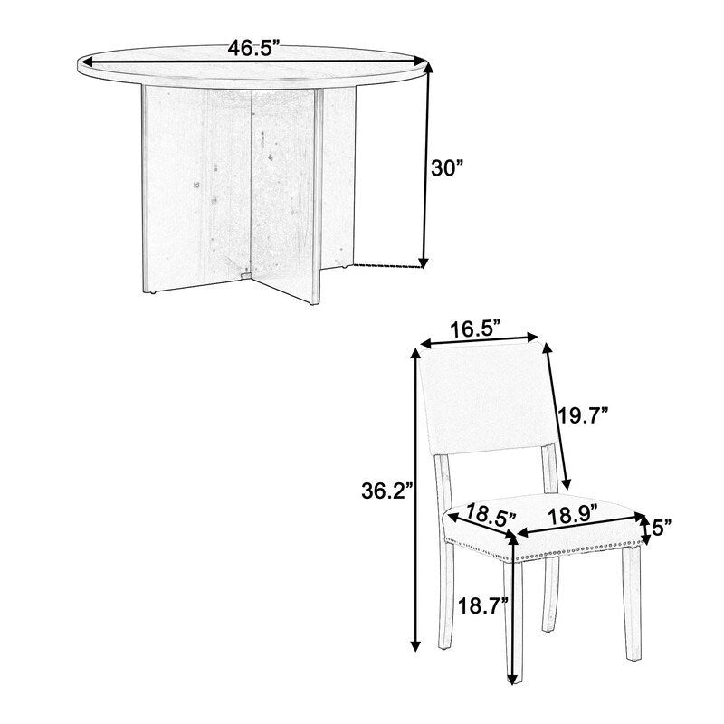 Table de salle à manger ronde avec pied central, table de cuisine avec 4 chaises de salle à manger rembourrées pour studio, appartement, petits espaces