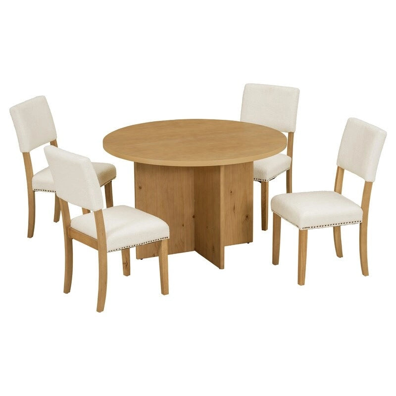 Table de salle à manger ronde avec pied central, table de cuisine avec 4 chaises de salle à manger rembourrées pour studio, appartement, petits espaces